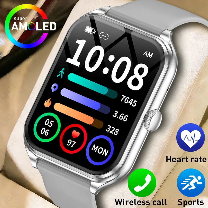 

LIGE New Ultra Thin Smart Watch Men 1.93" AMOLED Screen Women's Health Monitoring BT Call Smartwatch Men Ladies For Android iOS
