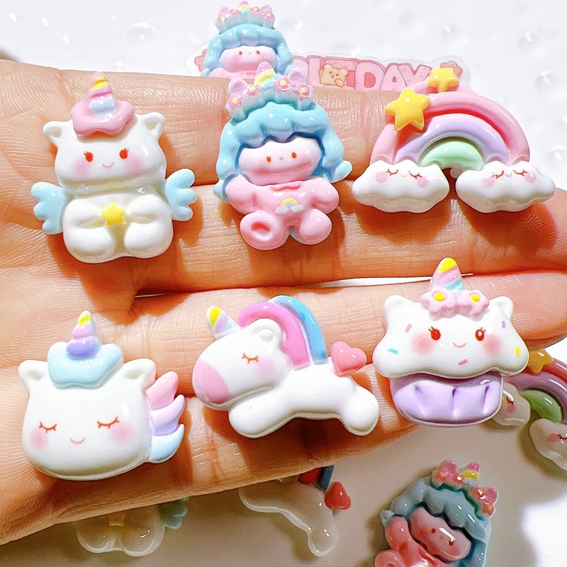 10 Pcs Cartoon Resin Cute Unicorn, Rainbow, Cake Style Earrings Pendant Scrapbook Craft Diy Miniature Ornament Accessories