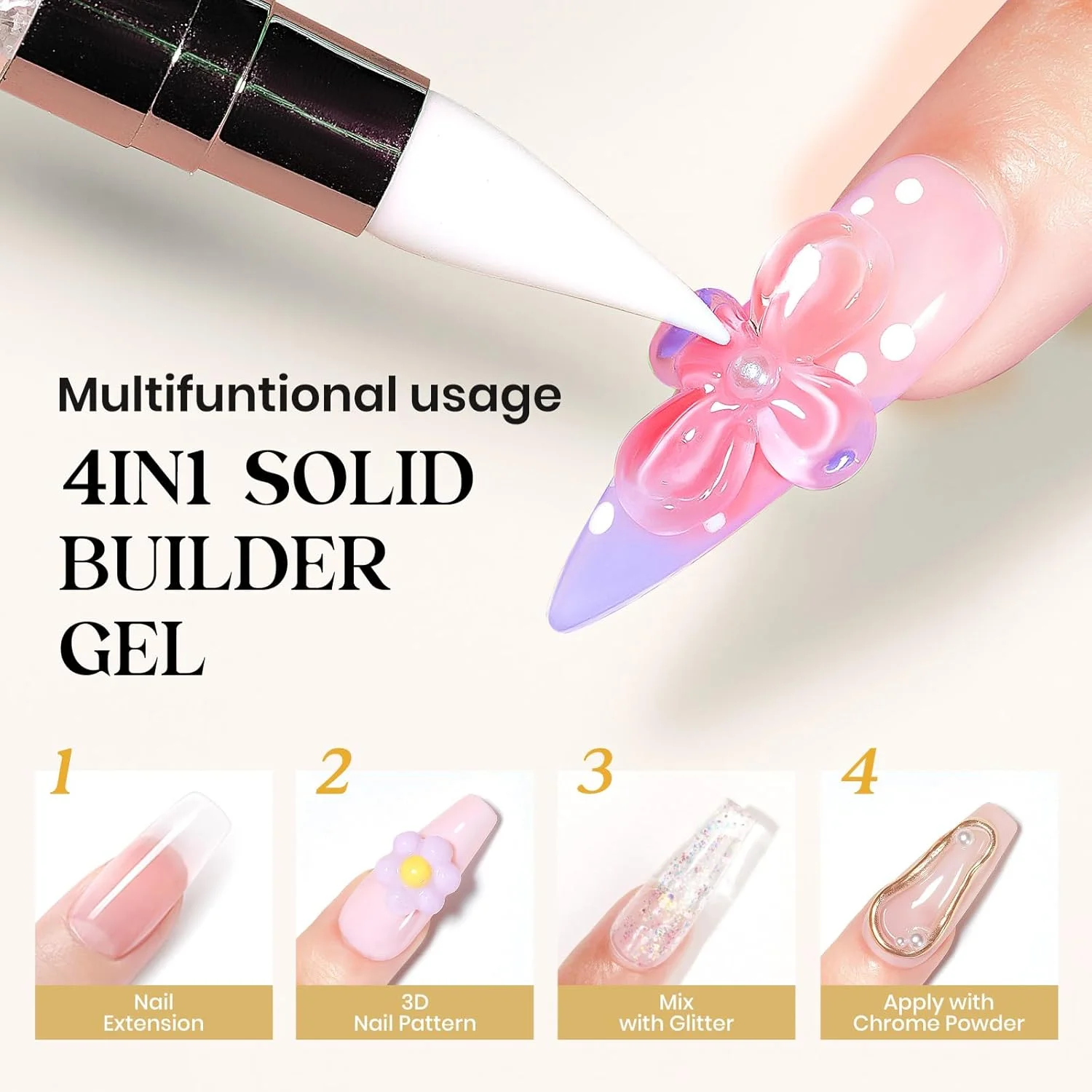 Clear Solid Sculpture Nail Gel Non‑Sticky Hand UV LED Carving Gel for DIY Flower 3D Nail Art Modeling Extension Manicure Salon