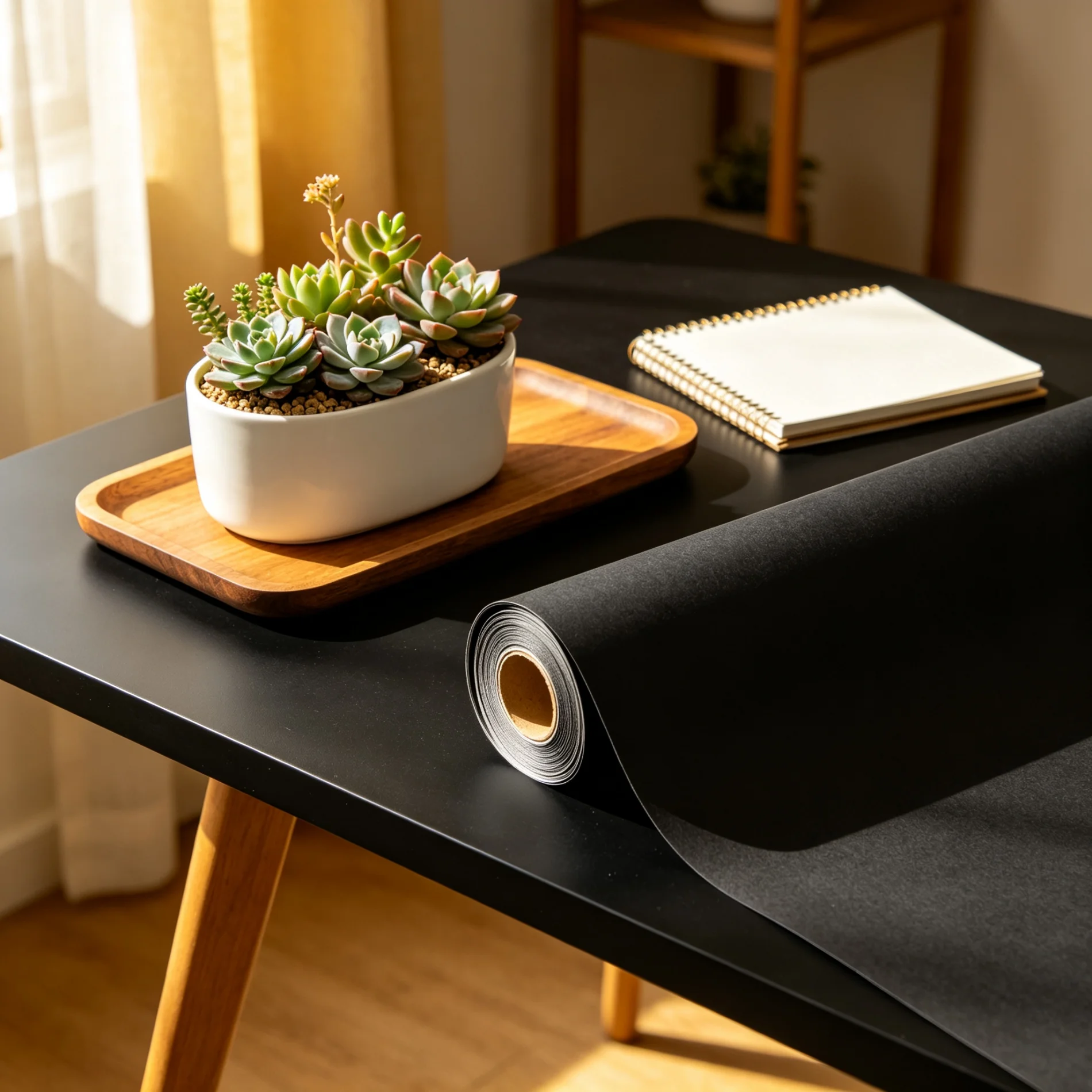 55cm Width Matte Black Self Adhesive Contact Paper Thickened Peel And Stick Kitchen Cupboard Wall Furniture Renovation Decor