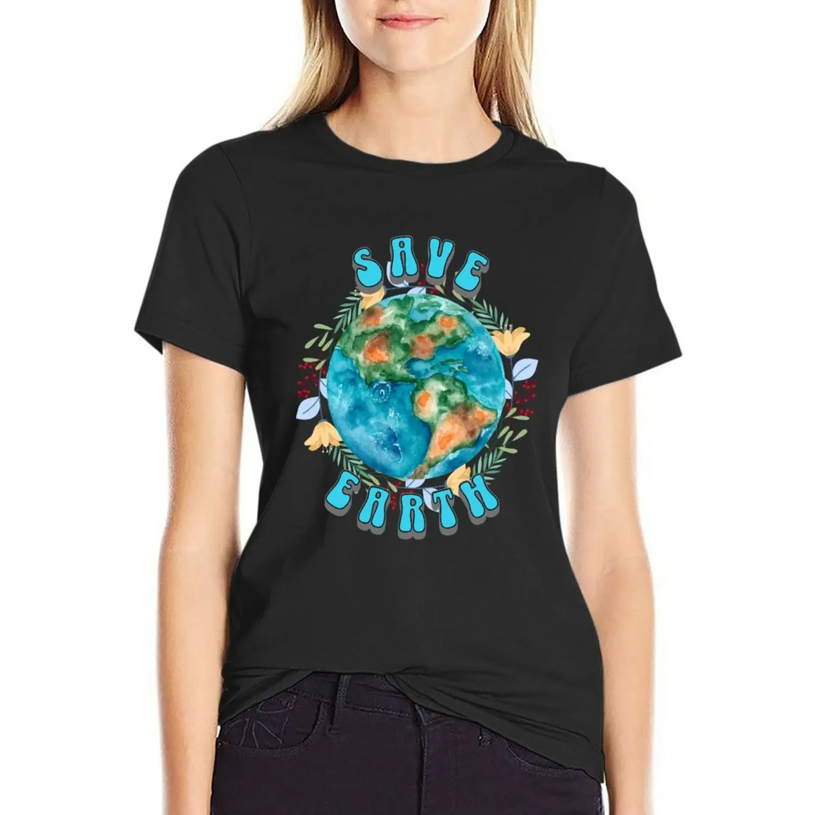 Save Earth T-Shirt anime clothes summer top vintage clothes plus size t shirts for Women loose fit