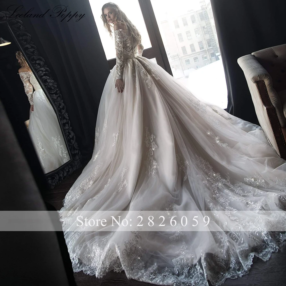 Lceland Poppy Customized 2 Pieces Lace Mermaid Wedding Dresses Off the Shoulder Full Sleeves Bridal Gowns with Detachable Train