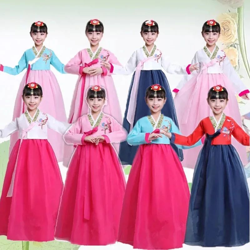 Kinder Hanbok Meisjes Jongen Koreaanse Dans Kostuum Etnische Minderheid Optreden Kostuum Mannen Vrouwen Hanbok Nationale Kostuum Kid Jurk