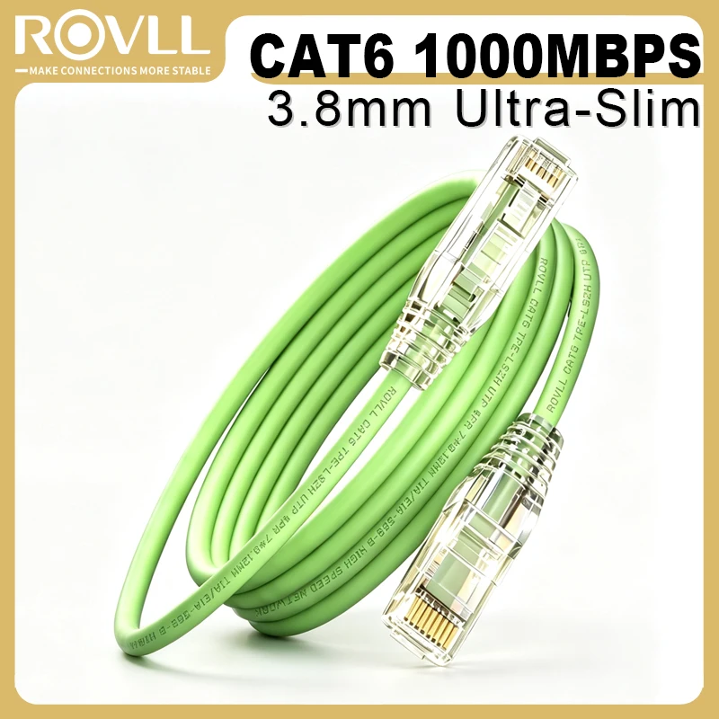 ROVLL CAT6 Ethernet Cable 1Gbps 250MHz 28AWG 3.8mm Ultra Slim UTP RJ45 LAN Network Cable for Router Switch Modem PC