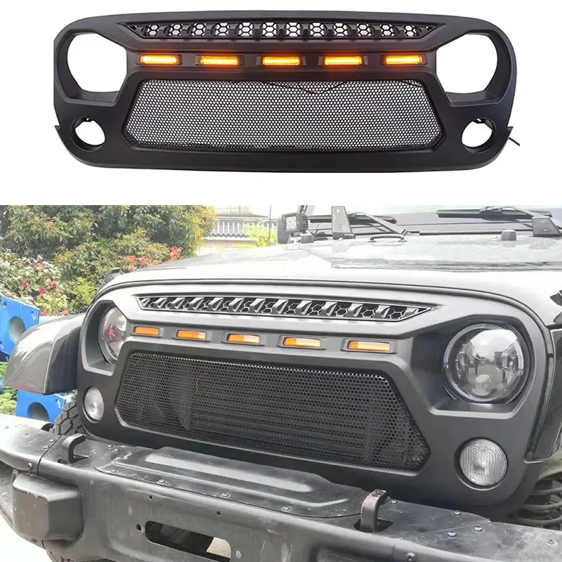 

Car Front Grill Grille Wiht LED Light Fit For Jeep Wrangler JK 2007- 2017 JL 2018-2020 Matt Black Race Grille Modified Parts