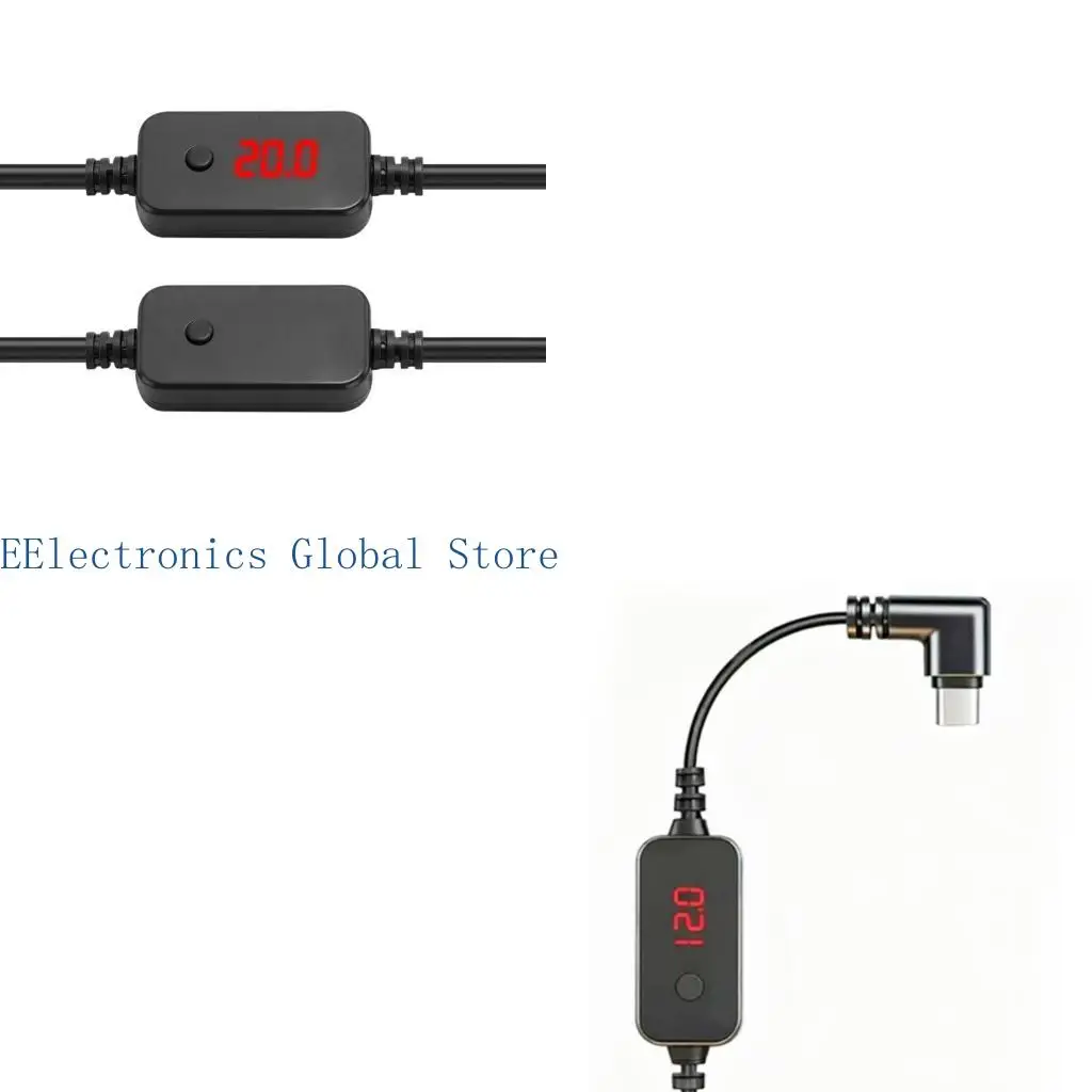 462B 5.5 x 2.5mm Type C Power Cable, Selectable 9V 12V 15V 20V Output, Screen Unit, 65W for Desk Routing and Backup Use