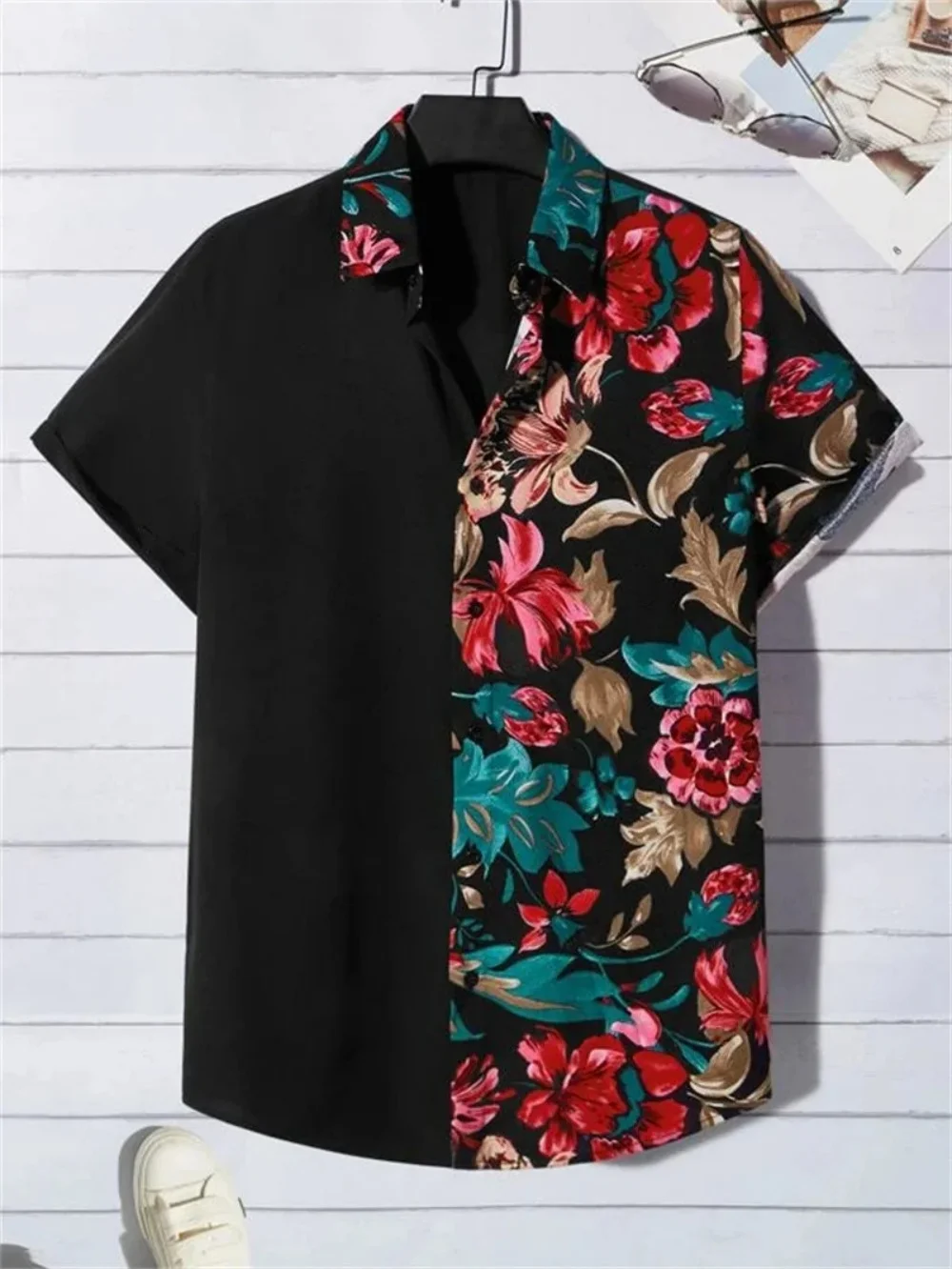 The style is exquisitely detailed the 2024 avant-garde men's summer new floral print shirt the silhouette of the silhouette