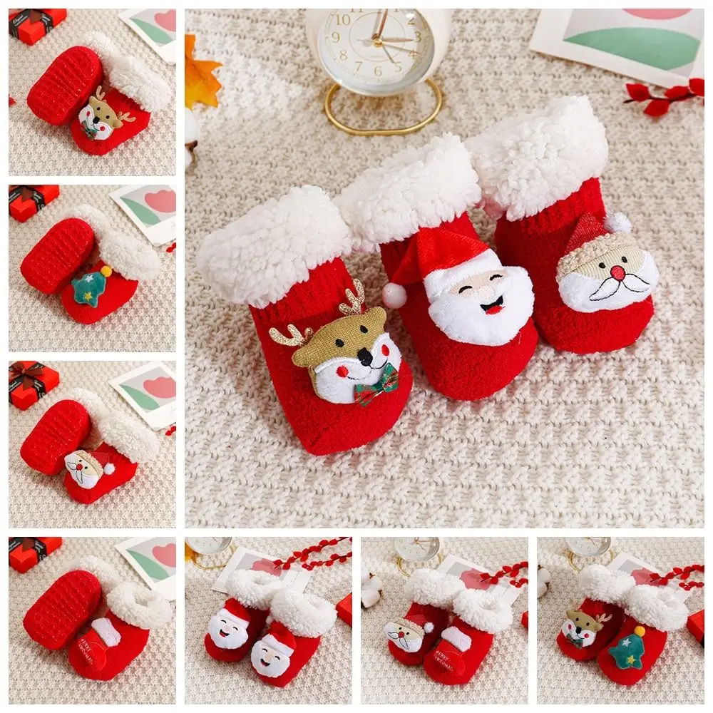 Breathable Lamb wool Christmas Baby Socks Anti Slip Soft Newborn Floor Sock Middle Tube Santa Claus New Year Toddler Socks Kids