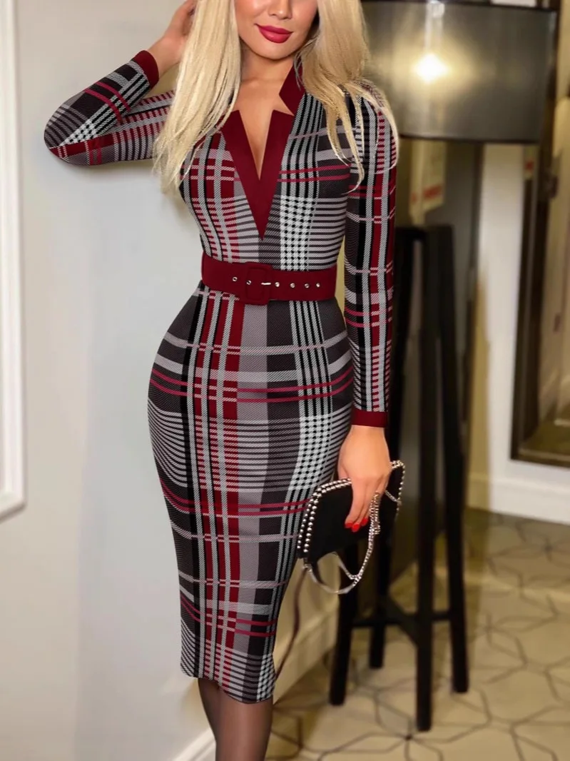 plaid bodycon midi dress Sexy V-Neck for Women How to Style a BIN:MENS SLIP-ON Do not bleach Color:Gold Dot