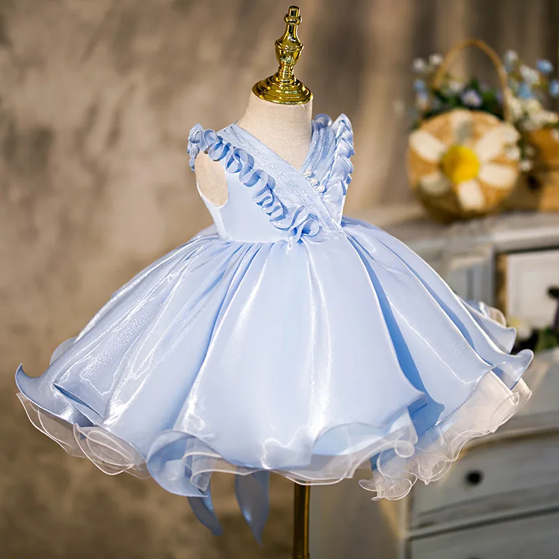 Robe de soirée princesse pour enfants, à la mode, grand nœud, design à volants, mariage, anniversaire, baptême, Pâques, fête de l'Aïd, robes pour filles