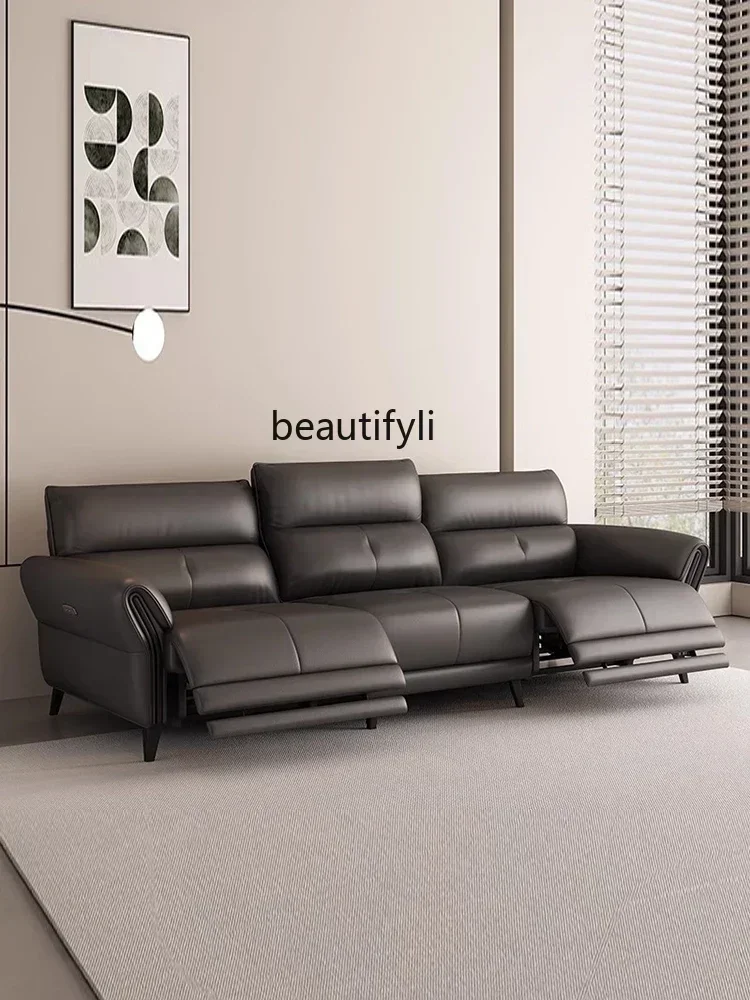 

lt First Class Electric Functional Leather Sofa Modern Simple Home Living Room Zero Wall High-End Straight Leather Sofa