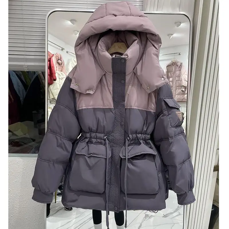 

2026 Winter New Women's Down Jacket Loose Splicing Hooded Down Jacket