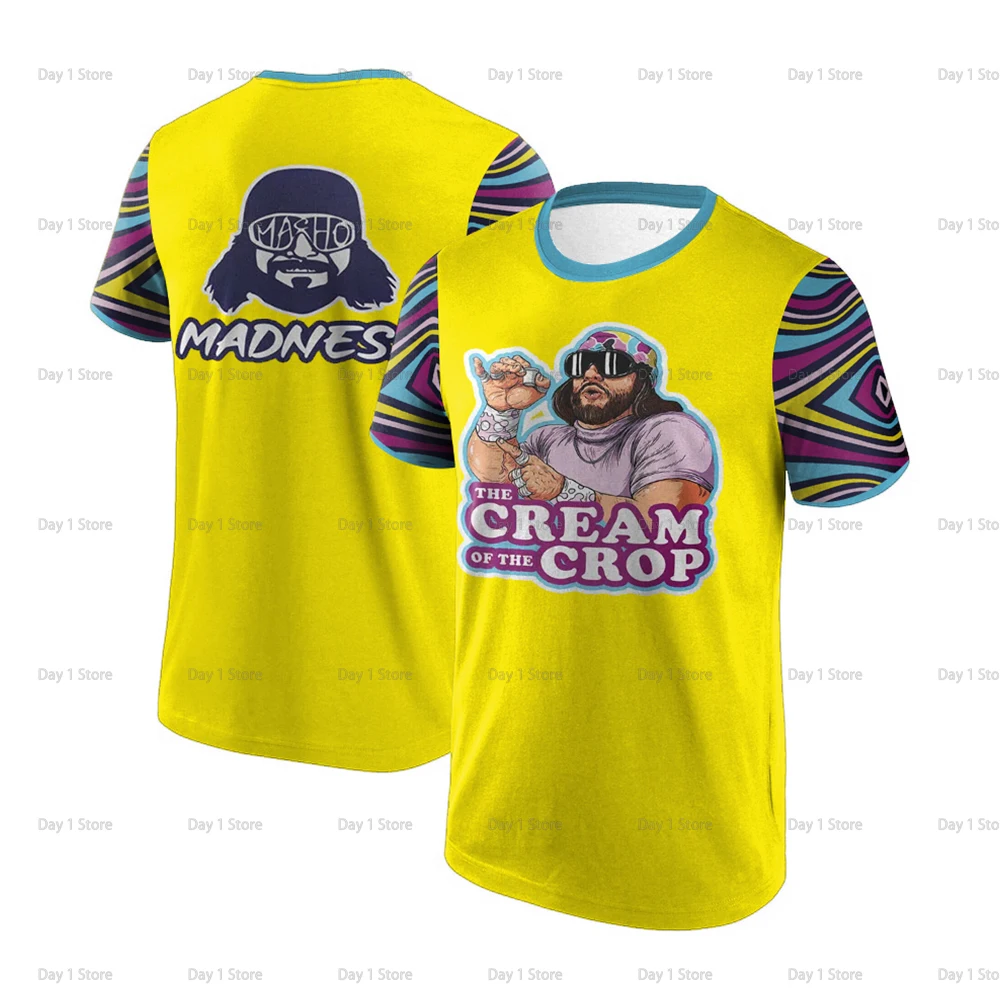 مفتول العضلات رجل كريم المحاصيل راندي سافاج تي شيرت للرجال ثلاثية الأبعاد الرياضة سريعة الجافة قصيرة الأكمام المحملة اليومية عادية المتضخم تي شيرت