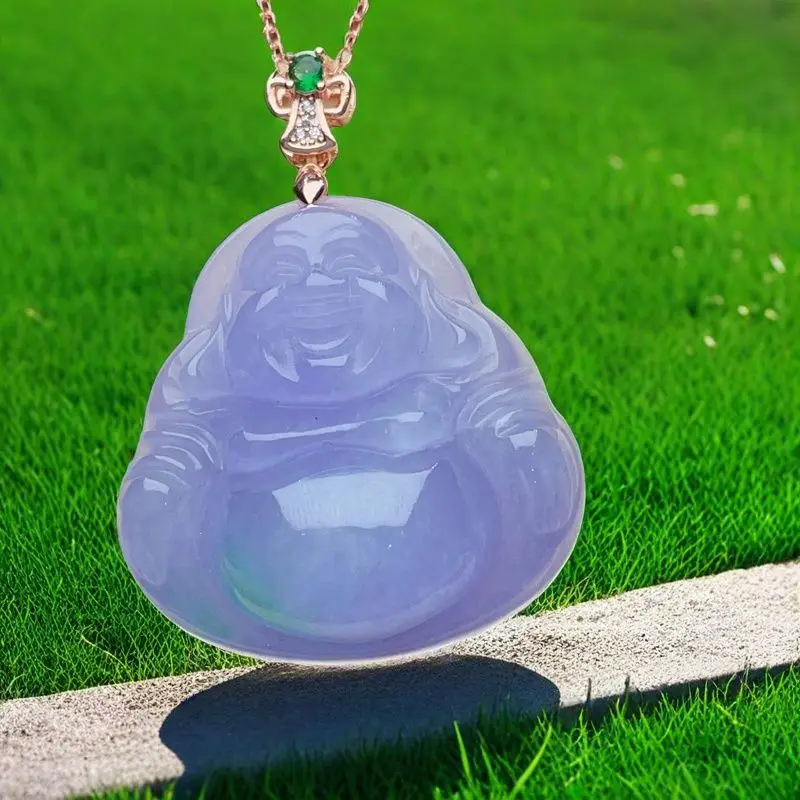 

Myanmar Laokeng jadeite glutinous seed violet Buddha male pendant lanyard pendant hand-carved