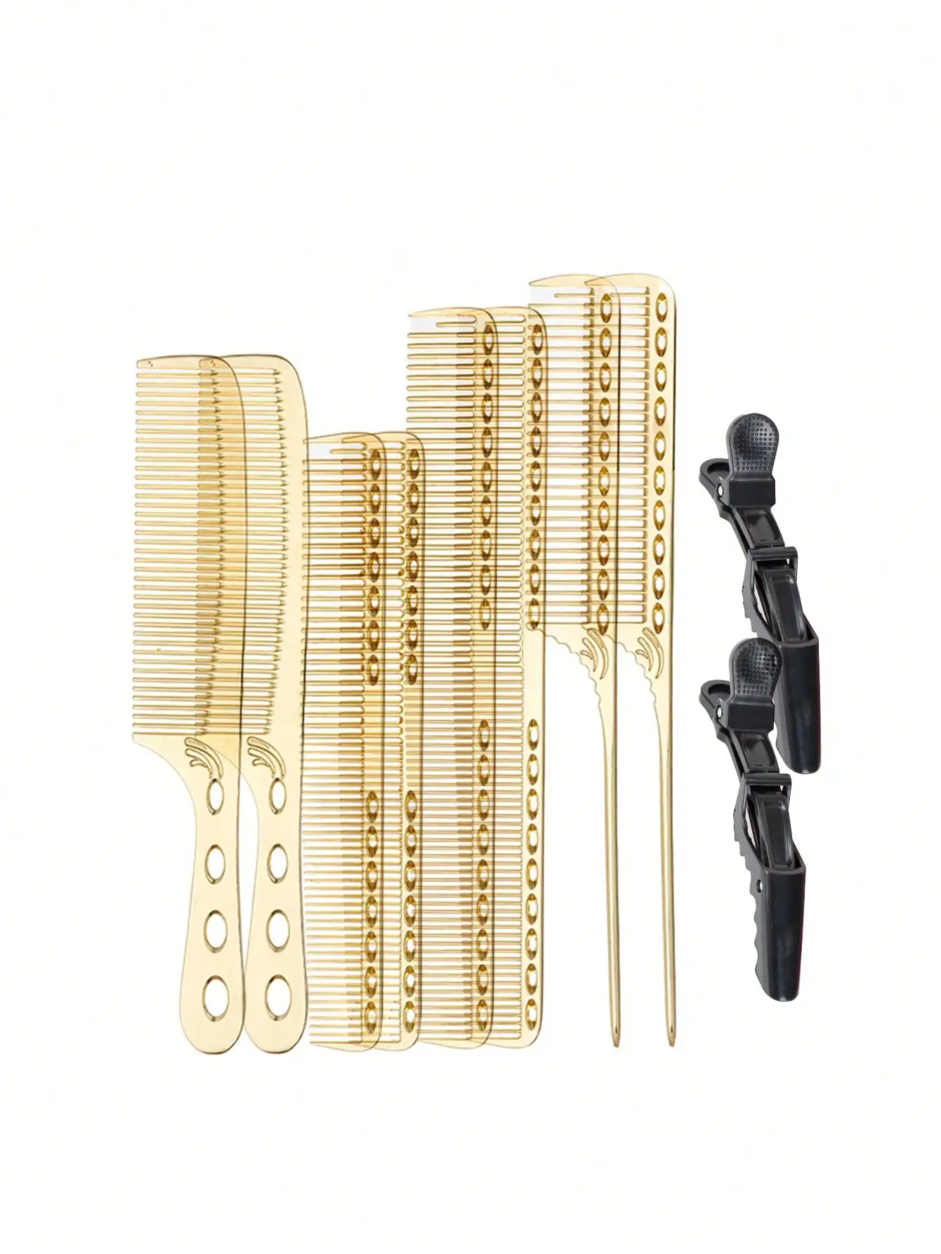 

8 Types Metal Combs Professional Aluminum Dressing Comb For Hair Styling,Included Hair Cutting Comb,Metal Rat Tail Comb,Detangling Comb,Handle Comb For Women Men Barber Supplies Includes 2-Pack Of Black Alligator Clips, Hair Clip For Women, Black Hair Cli