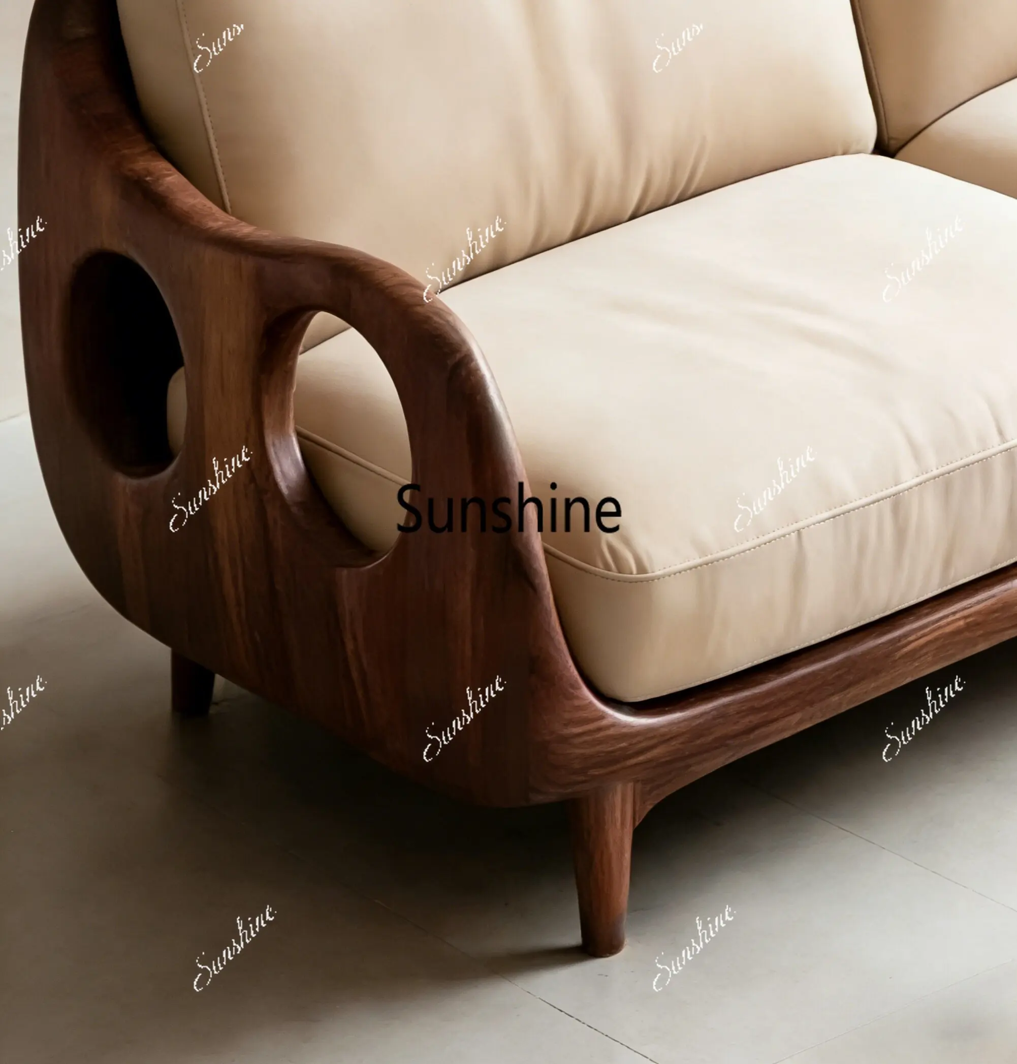 Chinese style, modern minimalist high-end living room reception fabric straight row solid wood sofa