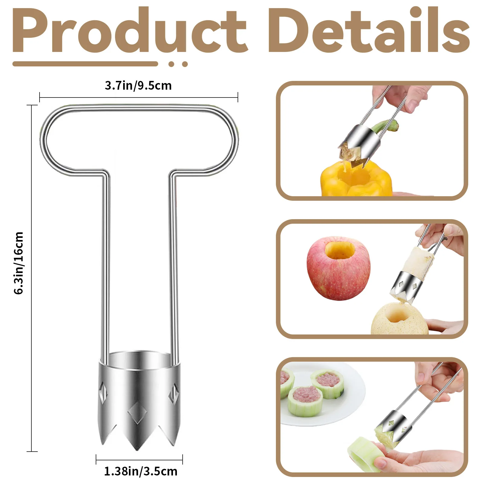 أداة إزالة من الفولاذ المقاوم للصدأ، مزيل أساسي محمول للكمثرى والتفاح والفلفل، أدوات المطبخ وأدوات الخضروات #6