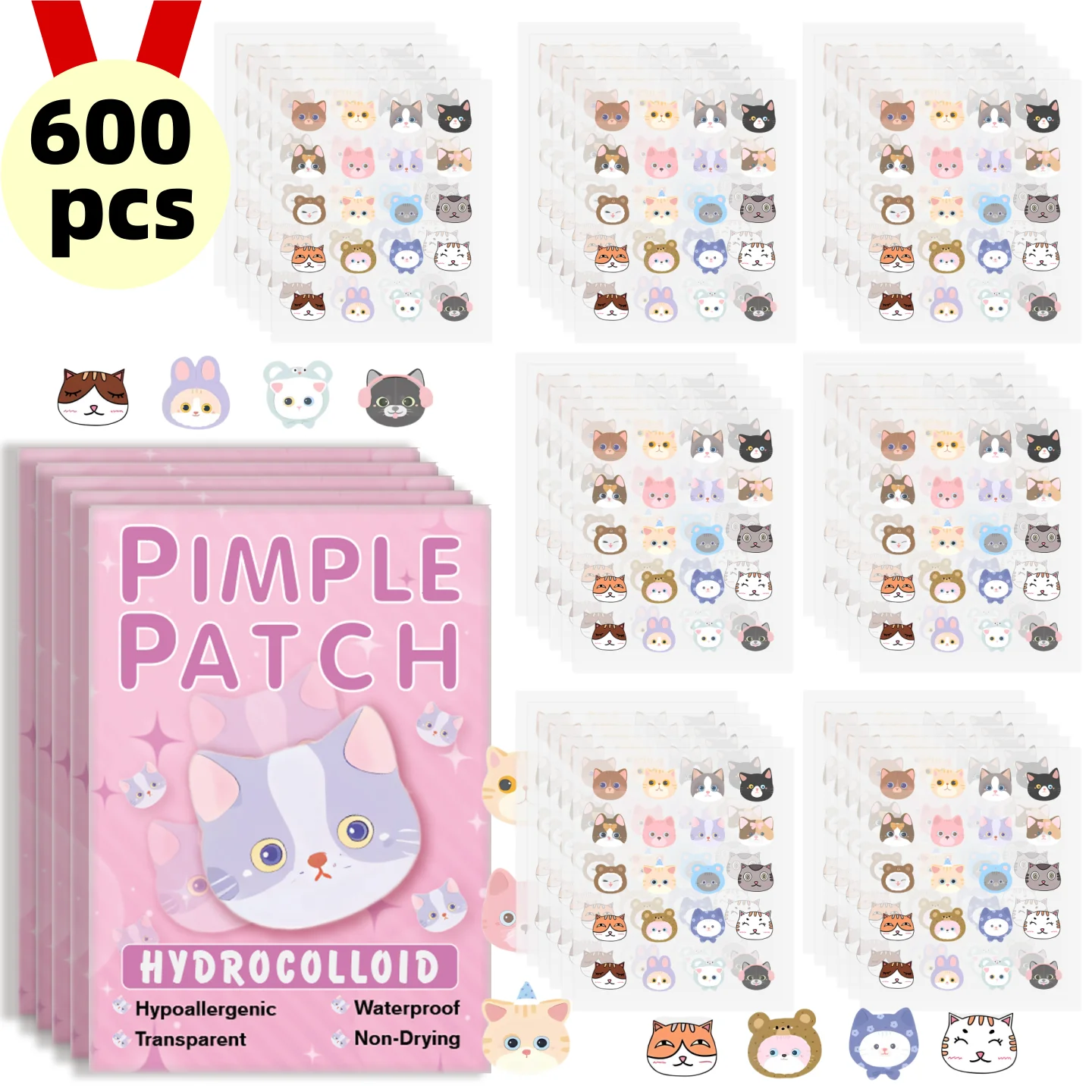 600 Pieces of Cartoon Cat Acne Patches, Facial Acne Patches, Concealer Acne Patches, and Pimples Patches. Ultra-Thin and Breatha