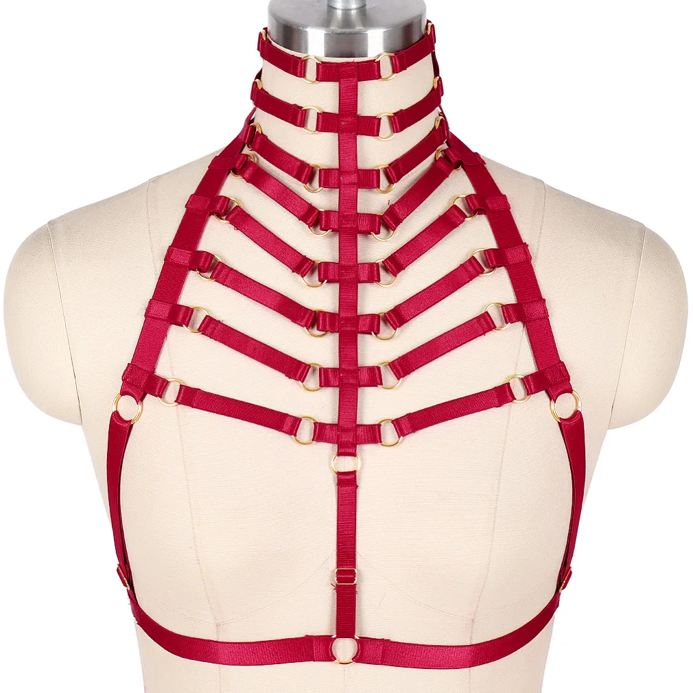 Women Body Cage Bra Sexy Lingerie Body Cage Goth Bondage Body Harness Belt Elastic Ring Adjustable Crop Top Open Chest Bra