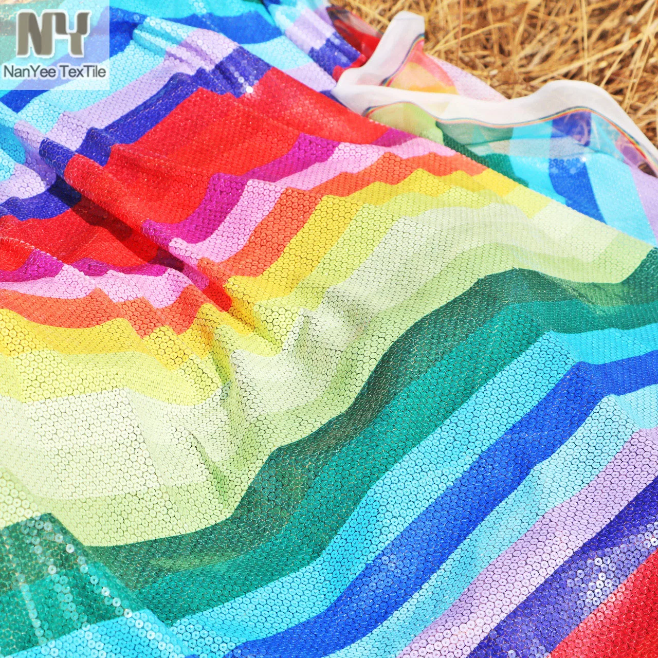 5mm Flat Embroidery Sequin Fabric Multi Rainbow Colorful Striped Heat Sublimation Digital Printing Sequin Fabrics