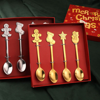 2/4Pcs Christmas Spoon Set Stainless Steel Pentagram Decorative Tableware Gift Box Christmas Dessert Fork Spoon Set For Friends