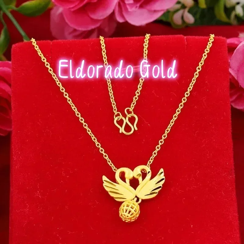 

Золотое колье Eldorado Gold 2025 года, высококачественное, из настоящего золота 750 пробы (18 карат), с двойным лебедем и цепочкой, элитный подарочный набор для женщин.