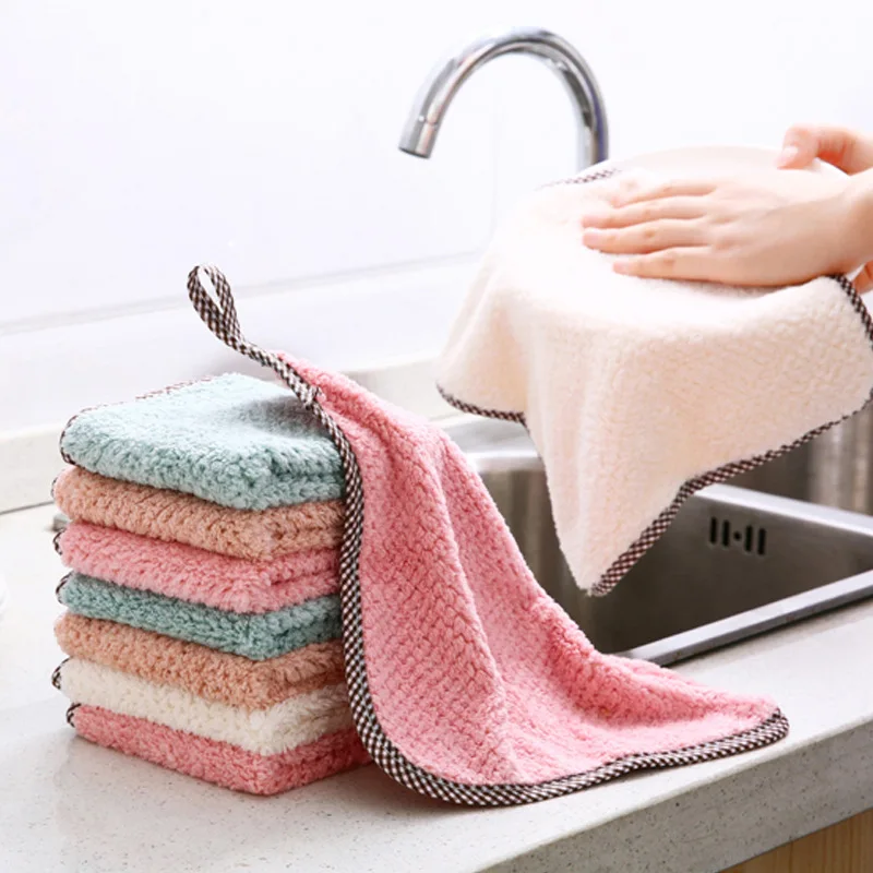 10 PcsThick Kitchen Daily Dish Towel Non-stick Oil Thickened Table Cleaning Cloth Absorbent Scouring Pad Dish Cloth Kitchen Rag