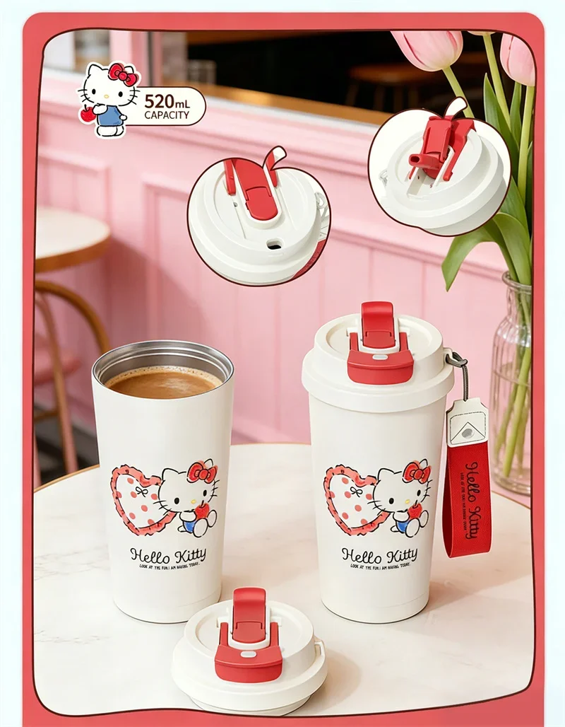 X&W Hello Kitty Theme Insulated Cup 316 Stainless Steel Girl Cute Straw Cups Portable Outdoor Travel Vaccum Flask Perfect Gift