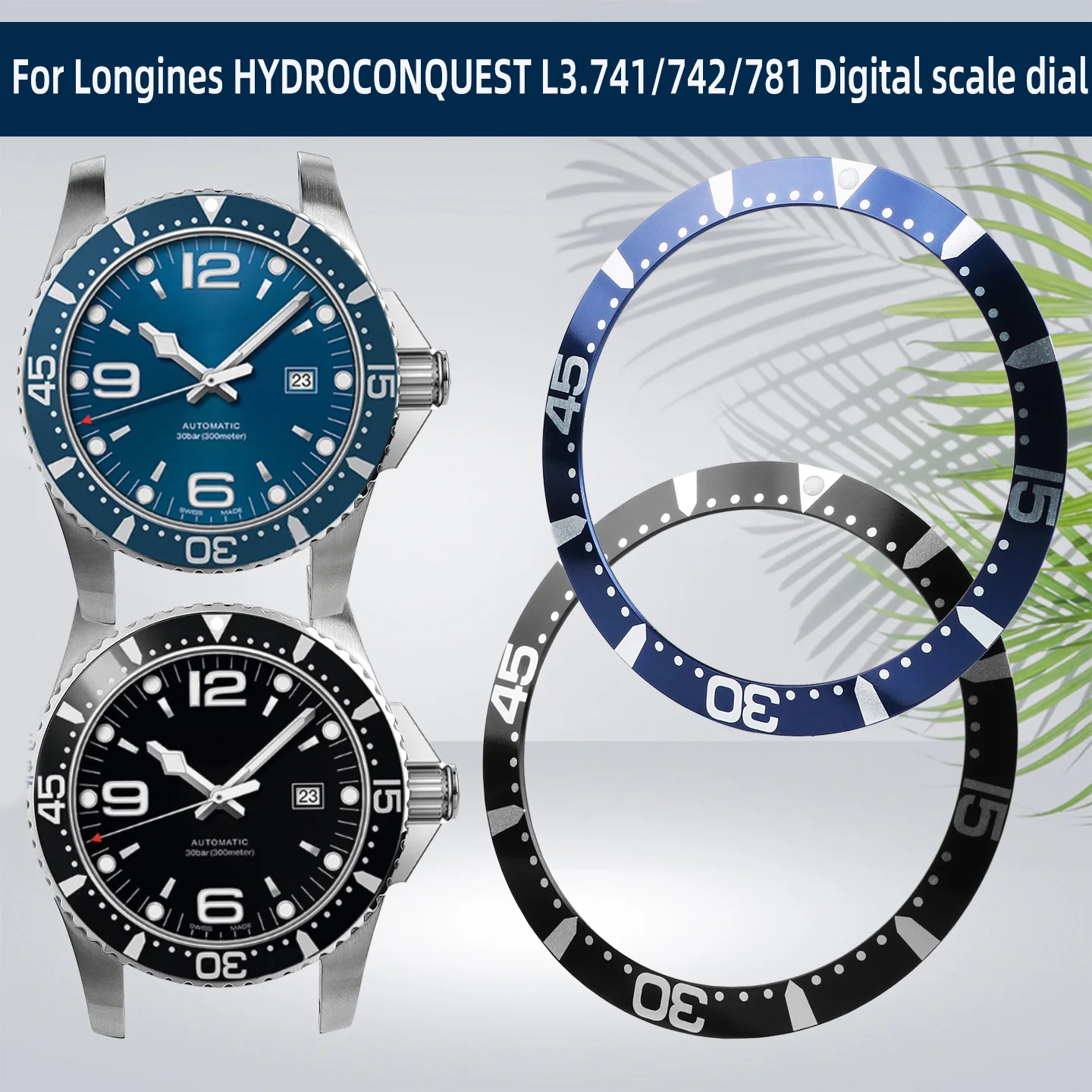 For LONGINES HYDROCONQUEST L3.741.4 L3742 Watch Bezel Mouth L3.781.4 L3.841.4 Digital Scale Dial L3781/782 Aluminum Bezel
