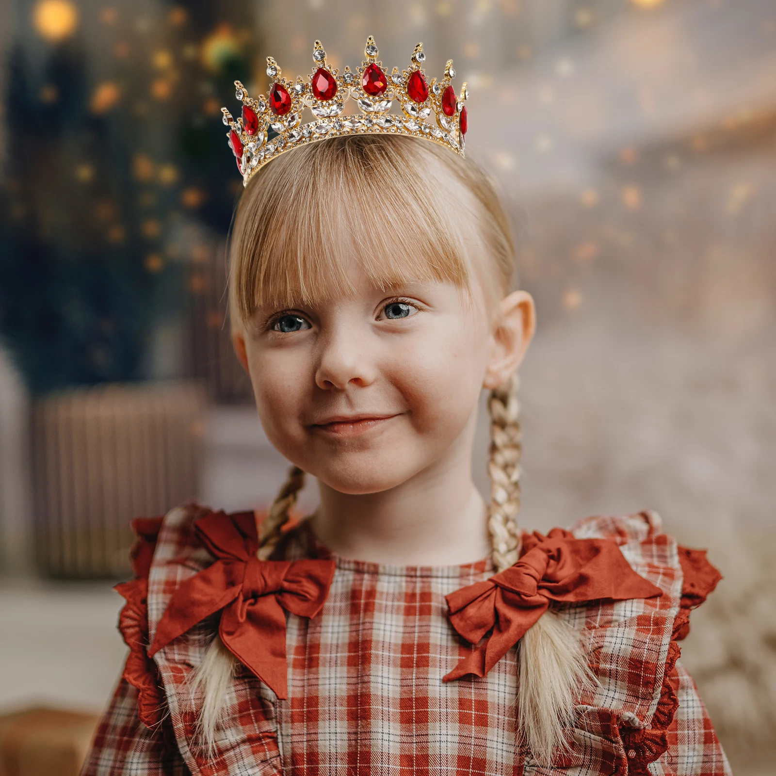 

Rhinestone Crown Headband For Women Golden Red Elegant Bridal Wedding Headdress Party Festival Hair Accessories Crown For