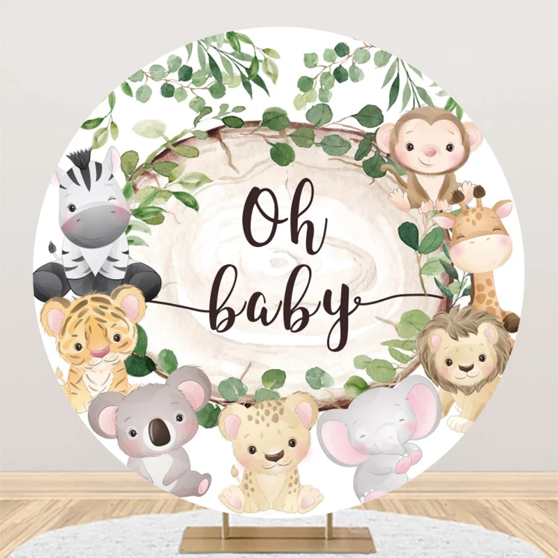 Wild One Jungle Safari Round Backdrop Cover Forest Animals Girl Boy 1st Birthday Party Baby Shower Circle Photography Background