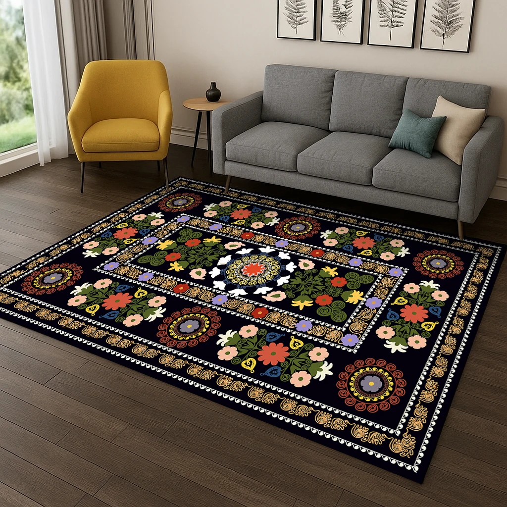 Türkiye Bohemian Persian Geometric Flower Carpet Rug for Home Bedroom Living Room Sofa Doormat Decor,Game Non-slip Floor Mat