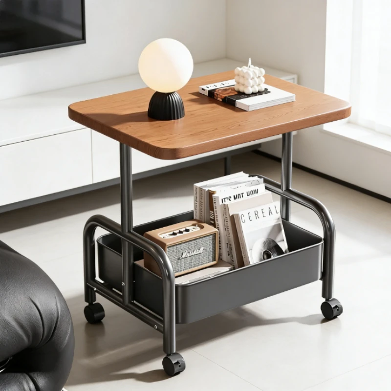  Rolling Laptop Desk & Storage Table - Double-Tier Mobile Stand with Basket, Perfect as Sofa Side Table or Bedroom Nightstand image 6