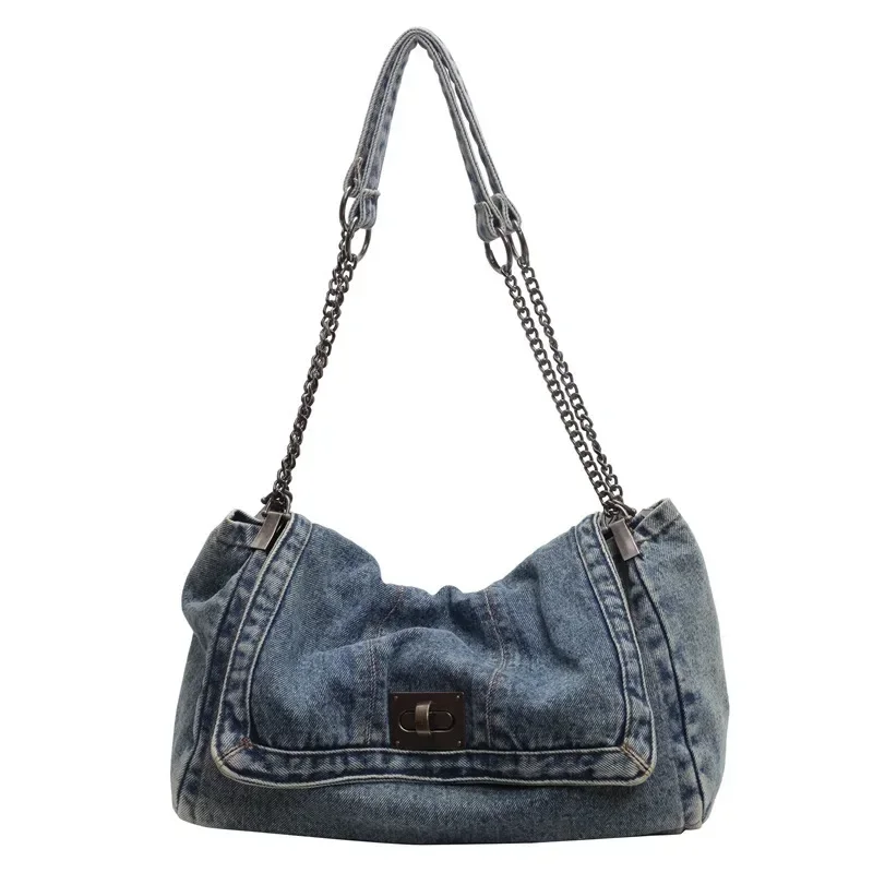 Denim Chain Crossbody Bag,2025 New Casual Versatile Women Shoulder Bag,Trendy All-Match Commuter Tote Bag for Daily Travel Work
