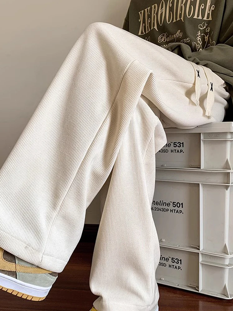 

Vintage Oversize Men's Wide Leg Pants Draped Sensation Leisure Trousers Casual Cotton Velvet Anti-Wrinkle Long Pants