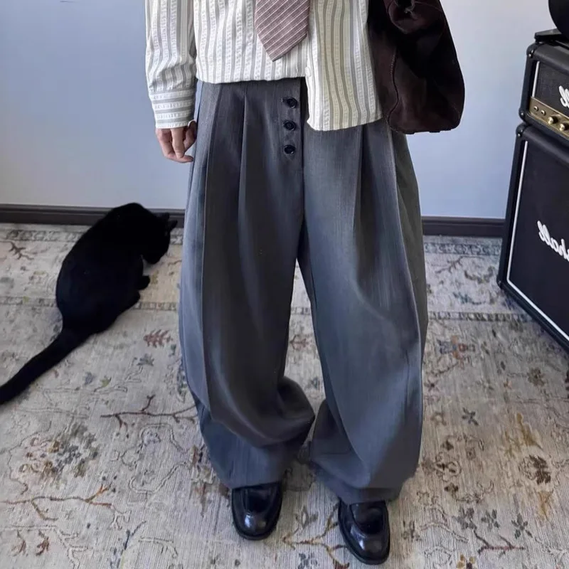 WVGA ربيع الخريف جديد الرجال المد النمط الأمريكي ألف خط مطوي مخطط المتخصصة شيك عادية مستقيم دعوى السراويل واسعة الساق Ins W17290