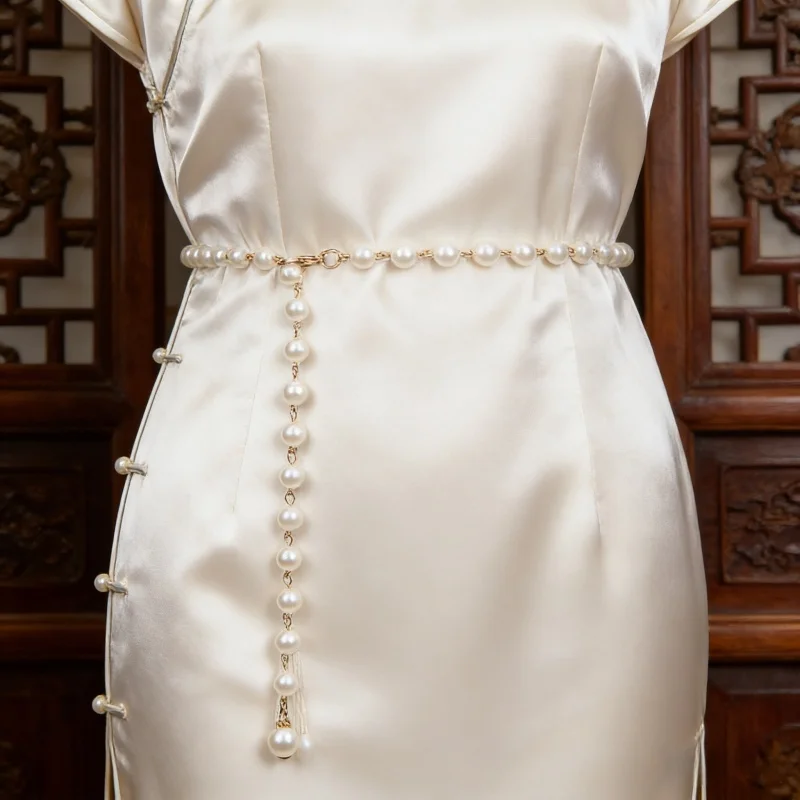 Imitation Pearl Waistband Women Elegant Waist Chain Bohemian Belt Pearl Pendant Belts Fashion Dress Shirt Decoration All-match