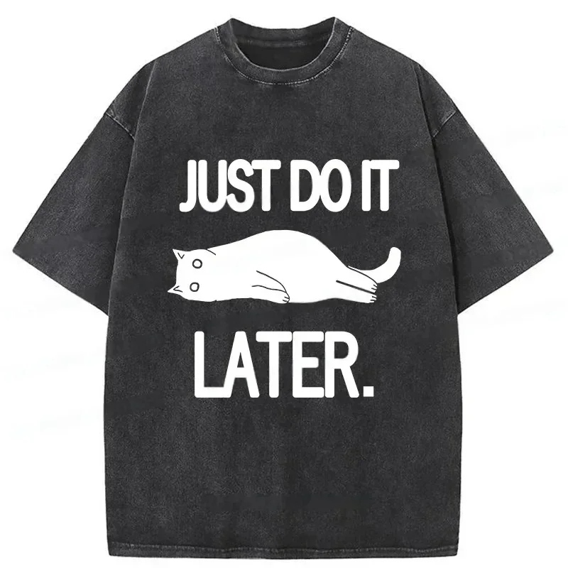 Lustige Gedruckt Casual Baumwolle Gewaschen T-Shirt Katze Druck Unisex Harajuku Tops Sommer Kurzarm Urlaub Straße Männer Kleidung