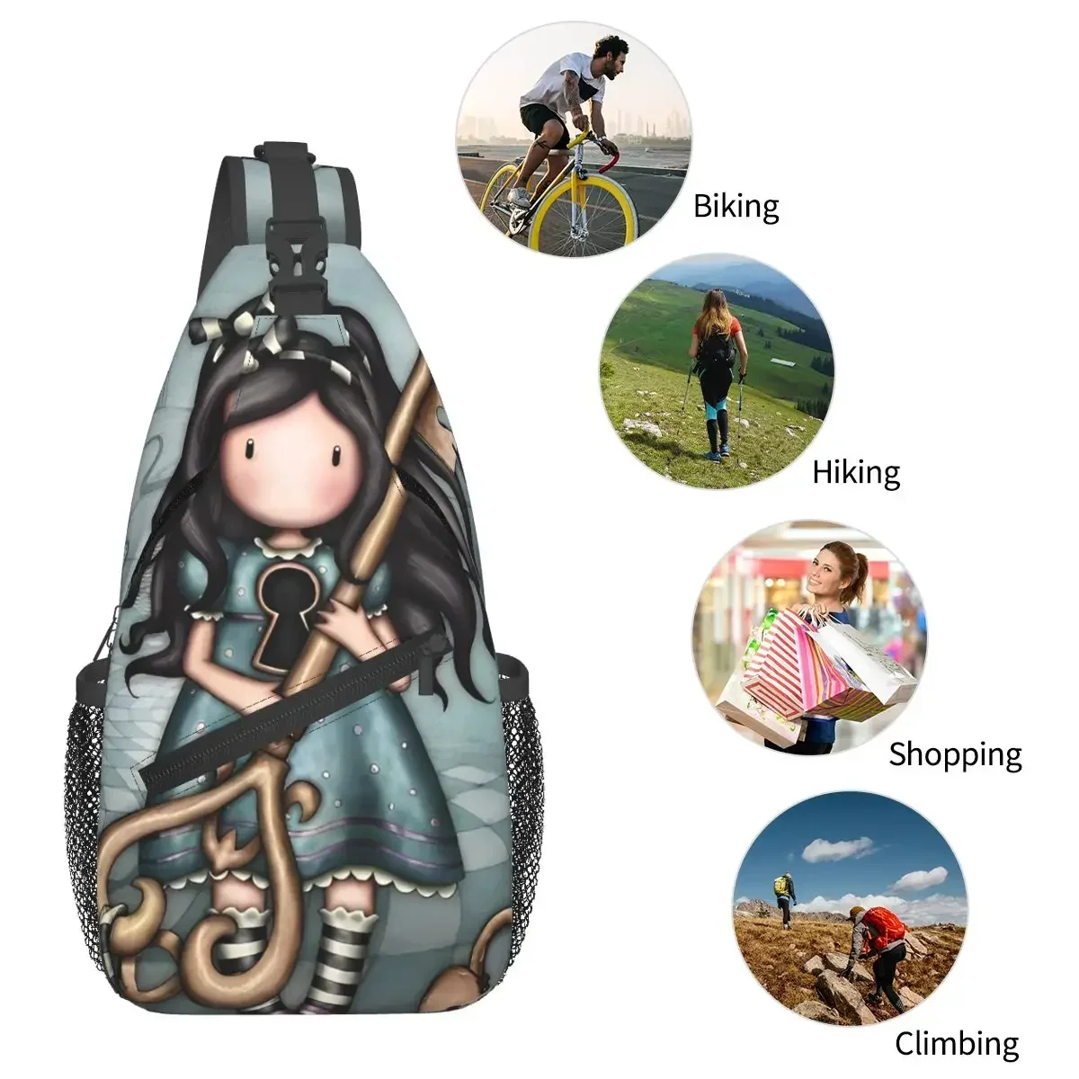 Santoros-Gorjuss Sling Bag Chest Crossbody Shoulder Backpack Travel Hiking Daypacks Cute Doll Toys Men Women Bag