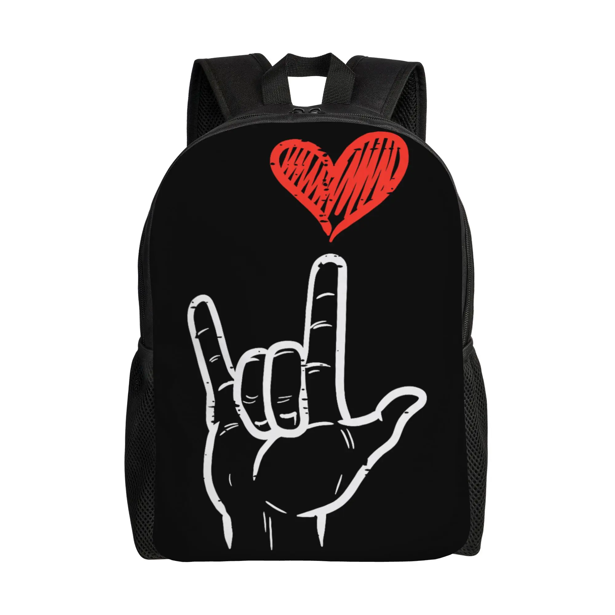 

Valentines Day I Love You Hand Sign ASL Heart Backpack Streetwear Backpacks Teen Travel Durable School Bags Design Rucksack