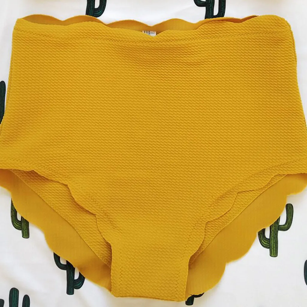 Bañador Vintage de cintura alta para mujer, traje de baño de dos piezas con ribete festoneado, un hombro, Bikini Hawaiano sólido para piscina