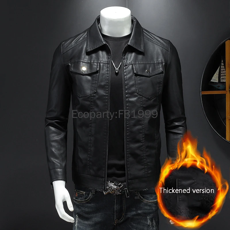 New Men's Fashion Pu Leather Jacket Autumn Winter Black Slim Thick Motorcycle Riding Suit Male Waterproof Work Clothes Coat