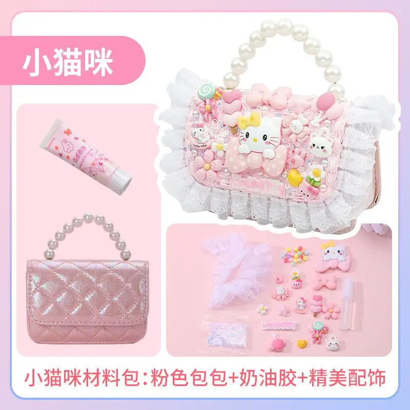 

Новая сумка Hello Kitty Sanrio Cinnamoroll, детская игрушка ручной работы, кремовый клей, аксессуар, материал, сумка, сумка через плечо «сделай сам», подарок для девочки