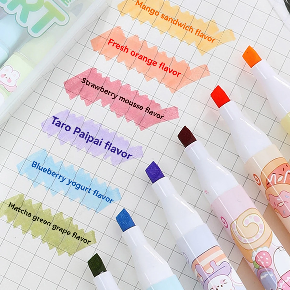 6 teile/satz Obst duft Pastell Farbe Highlighter Doppel Tipps Kawaii Marker Schule Liefert Highlighter Japanische Schreibwaren – Detail 7