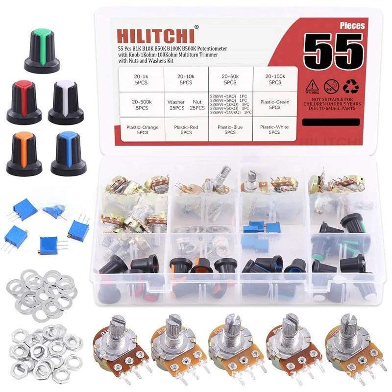 30PCS 1K-500K Ohm Potentiometer Kit - Knurled Shaft Rotary + Trimmer Potentiometer Electronic Components
