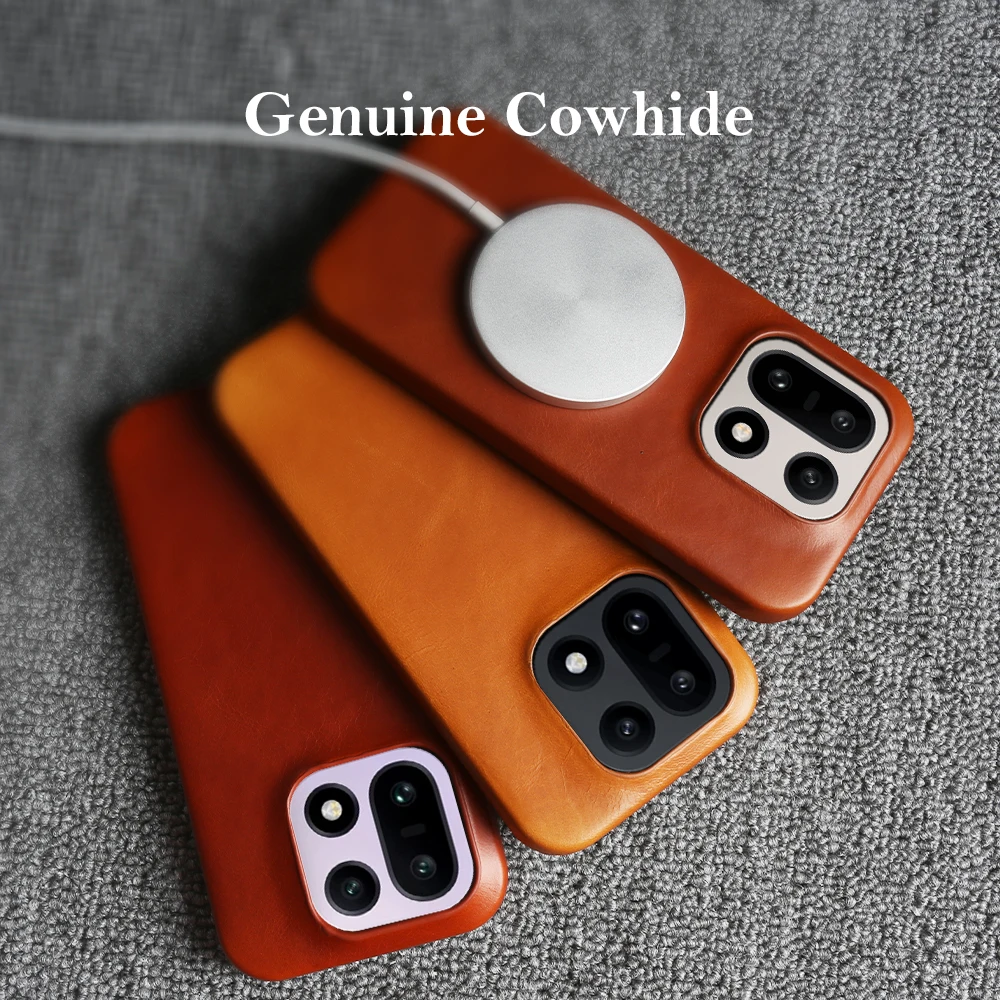 

Retro Oil Wax Genuine Leather Magnetic Case For OnePlus 15 13 13R 13S 13T 12 12R 11 11R 10T 10R 10 Pro For Magsafe Back Cover