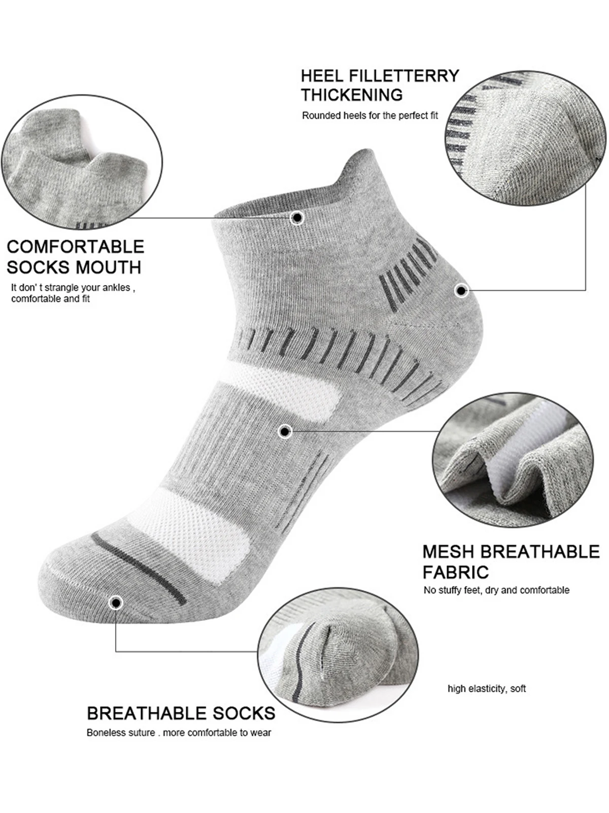 5/10 Pairs Thick Men's Running Socks Soft Comfortable Sweat-Absorbing Low-Top Boat Socks for Cycling Sports & Leisure Anti-Blist