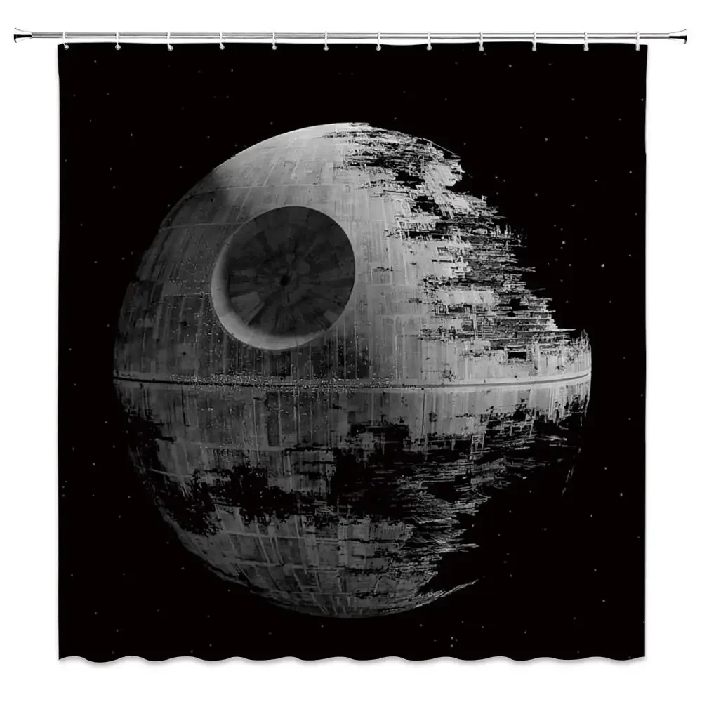 Death Planet Shower Curtain Death Stars Black Grey Bathroom Shower Curtains, Polyester Fabric Bathroom Buthtub Decor with Hooks