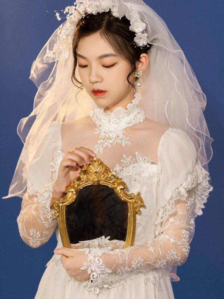 White Vintage Wedding Elegant Dress Women Lace France Evening Party Long Dress Female Puff Sleeve Korean Princess Dress Summer