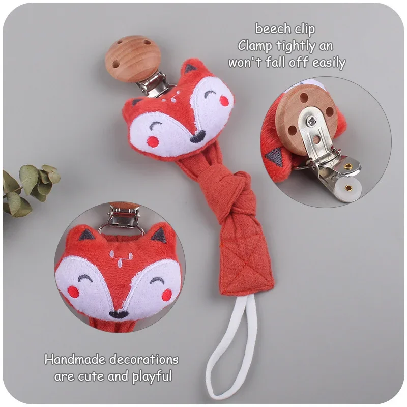 Kissteether Cartoon Doll Beech Pacifier Clip Lion Cotton Hemp Ribbon Pacifier Rope Baby Pacifier Chain Teether Accessories